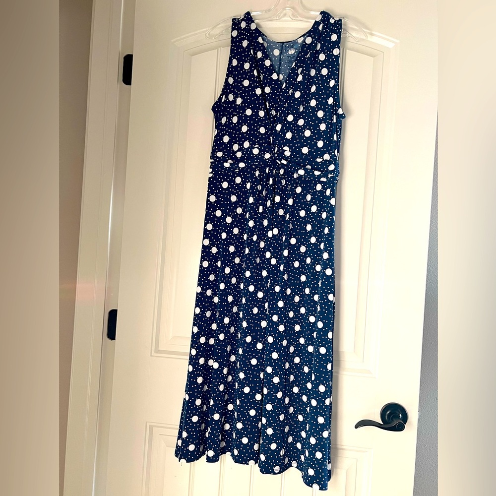 Croft & Barrow blue and white polka dot sleeveless midi dress size S small